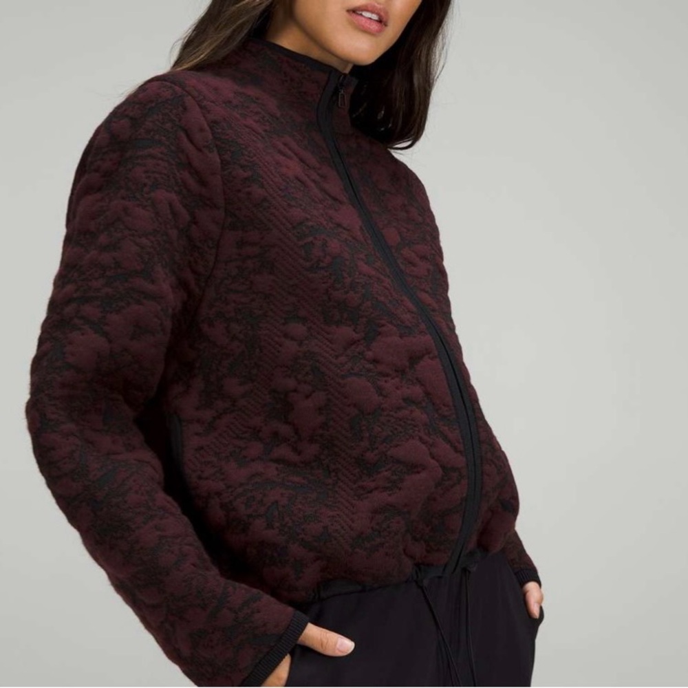 Lululemon Jacquard Multi-Texture Sweater Jacket Red Merlot / Black Size 14